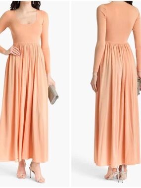 Zimmermann Peach Metallic Stretch Knit Longsleeve Maxi Dress size 0/us size 4